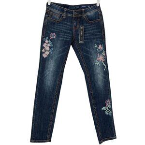 Grace in LA Dark Blue Skinny Jeans with Floral Embroidery
